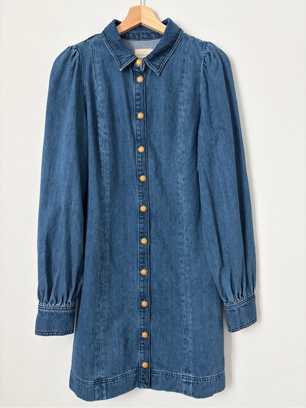 Sézane woman Denim Button-Front Dress - Blue